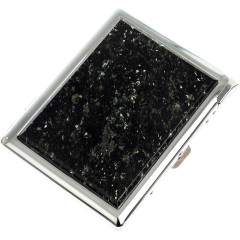 Портсигар металлический на 10 сигарет «Black» с камнем мусковит в подарок парню