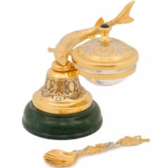 Златоустовская икорница «Колокольчик» с фигуркой осетра на нефрите к праздничному столу