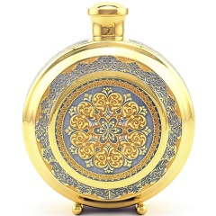 Подарочный набор фляга с двумя стопками «Герб России» — нержавеющая сталь с позолотой