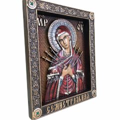 Большая резная икона «Семистрельная Божья Матерь» с кристаллами Swarovski