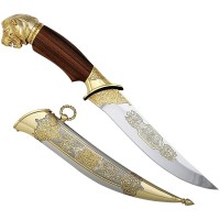 Позолоченный нож «Лев» с инкрустацией ювелирными камнями