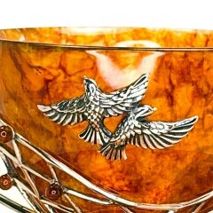 Подарочная чайная чашка из янтаря «Колосок» с блюдцем