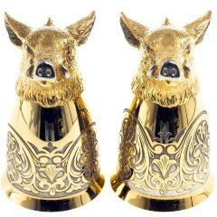 Позолоченные стопки перевёртыши «Кабан» (2 шт) в подарочном футляре