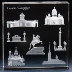 Сувенир из стекла «Петербург» с объемной лазерной гравировкой основных памятников