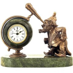 Бронзовая фигурка с часами «Гном Звездочет» в подарок астроному