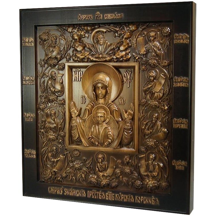 Резная икона «Божья матерь Знамение Курская Коренная»