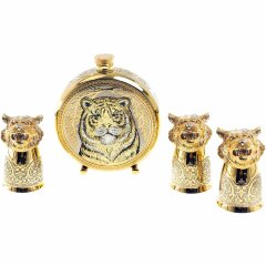 Подарочная фляжка «Тигр» с тремя стопками перевертышами