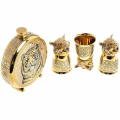 Подарочная фляжка «Тигр» с тремя стопками перевертышами