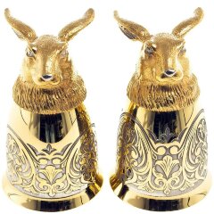 Позолоченные стопки перевёртыши «Заяц» (2 шт) в подарочном футляре