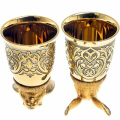 Позолоченные стопки перевёртыши «Заяц» (2 шт) в подарочном футляре