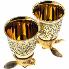 Позолоченные стопки перевёртыши «Заяц» (2 шт) в подарочном футляре