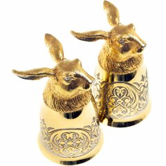 Позолоченные стопки перевёртыши «Заяц» (2 шт) в подарочном футляре