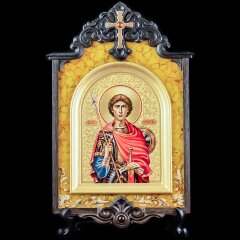 Подарочная икона «Георгий Победоносец» из янтаря и морёного дуба