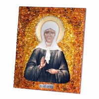 Настольная икона «Святая Блаженная Матрона» из янтаря