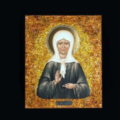 Настольная икона «Святая Блаженная Матрона» из янтаря