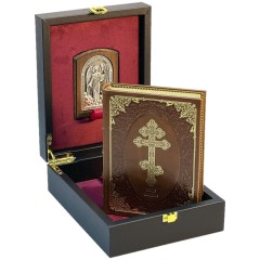 Подарочная книга «Святое Евангелие» с иконой в кожаном футляре