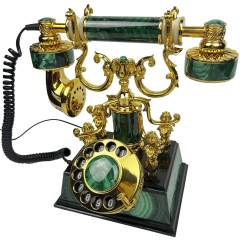 Функциональный ретро телефон «СТАТУС» из натурального камня малахит