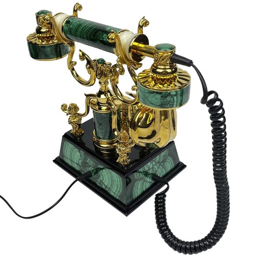 Функциональный ретро телефон «СТАТУС» из натурального камня малахит