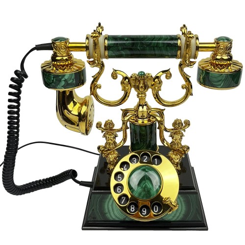 Функциональный ретро телефон «СТАТУС» из натурального камня малахит