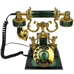 Функциональный ретро телефон «СТАТУС» из натурального камня малахит