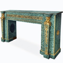 Малахитовый камин премиум класса «GREECE» с бюстами для интерьера дома