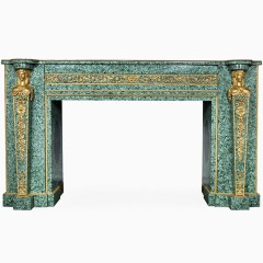 Малахитовый камин премиум класса «GREECE» с бюстами для интерьера дома