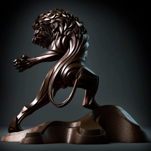 Интерьерная фигурка «Лев атакующий» из бронзы в подарок мужчине