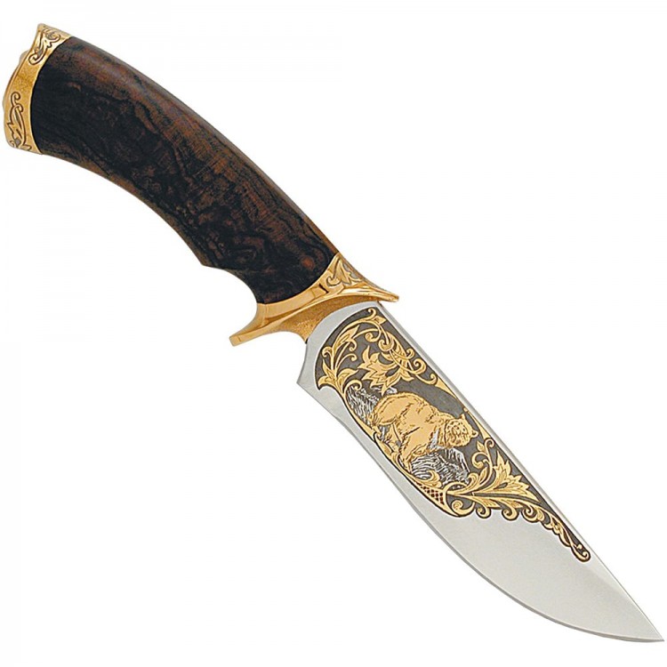 Подарочный нож «Медведь» декорированный Златоустовской гравюрой