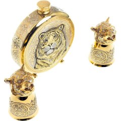 Подарочная фляжка «Тигр» с двумя стопками перевертышами