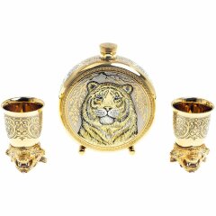 Подарочная фляжка «Тигр» с двумя стопками перевертышами