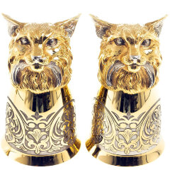 Позолоченные стопки перевёртыши «Рысь» (2 шт) в подарочном футляре