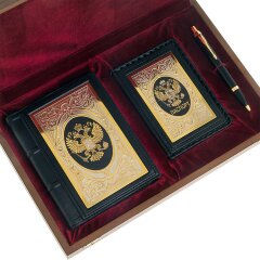 Подарочный набор «Герб России» (обложка для паспорта, ежедневник, ручка)