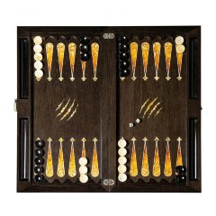 Подарочные нарды «Волчий оскал» из ценных пород дерева с янтарной инкрустацией