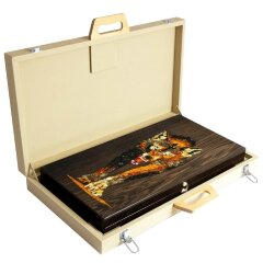 Подарочные нарды «Волчий оскал» из ценных пород дерева с янтарной инкрустацией