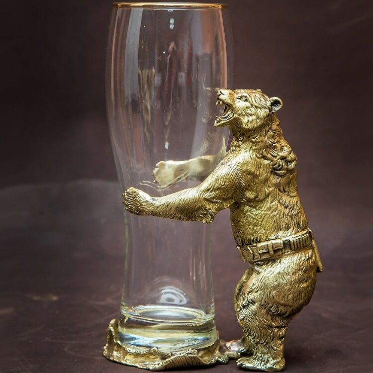 Украшенный бокал для пива «Медведь» с объёмной фигуркой