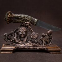 Подарочный нож «Медведь» на резной подставке из рога лося