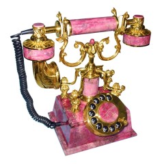 Стационарный ретро телефон «ПРЕСТИЖ» из розового камня родонит