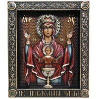 Большая резная икона «Неупиваемая Чаша» с кристаллами Сваровски