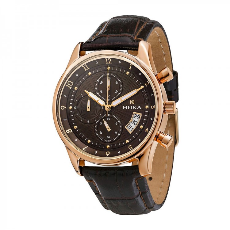 Золотые мужские часы «GENTLEMAN» (хронограф коричневый)