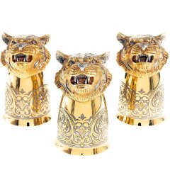 Позолоченные стопки перевёртыши «Тигр» (3 шт) в подарочном футляре