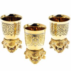 Позолоченные стопки перевёртыши «Тигр» (3 шт) в подарочном футляре