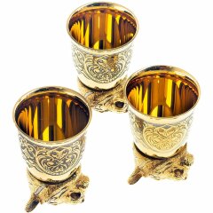 Позолоченные стопки перевёртыши «Тигр» (3 шт) в подарочном футляре