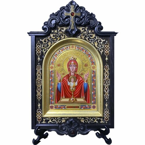 Подарочная икона «Неупиваемая Чаша» из янтаря и морёного дуба