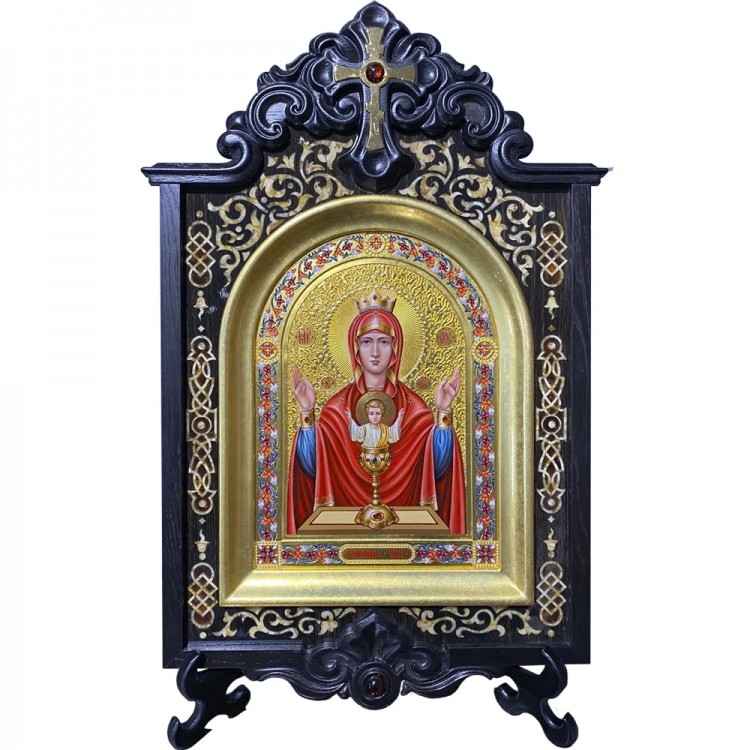Подарочная икона «Неупиваемая Чаша» из янтаря и морёного дуба