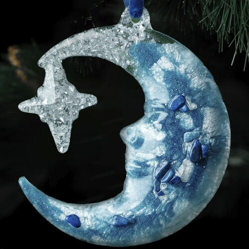 Ёлочная игрушка «Полумесяц» (лазурит) в подарок на Новый год