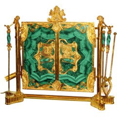 Каминный набор с экраном «BAROQUE» из малахита с бронзовым литьём