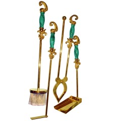 Каминный набор с экраном «BAROQUE» из малахита с бронзовым литьём