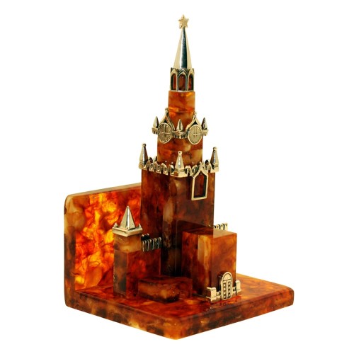 Настольная визитница из янтаря «Кремль» в кабинет руководителя