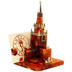 Настольная визитница из янтаря «Кремль» в кабинет руководителя