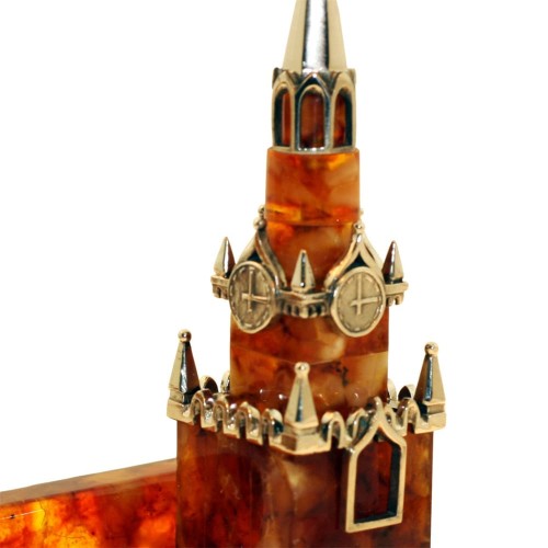 Настольная визитница из янтаря «Кремль» в кабинет руководителя